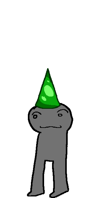 Generic Grey Guy with JPEG CRUST birthday hat.
